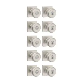 94003-115 Kwikset Maven Entry Door Knob With Lock And Key Secure 10 Pack Satin Nickel