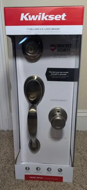 96870-087 Kwikset Dakota Single Cylinder Door Handleset With Tylo Knob Antique Brass