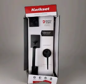 96870-165 Kwikset Amador Handleset W Hollis Inside Lever Matte Black Keyed Entry Deadbolt