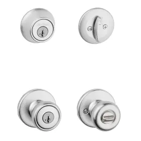 96900-462 Kwikset Tylo Front Door Lock Handle And Deadbolt Set Entry Satin Chrome