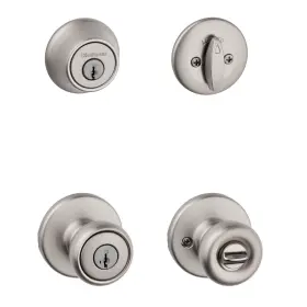 96900-463 Kwikset Tylo Front Door Lock Handle And Deadbolt Set Entry Satin Nickel
