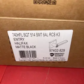 97402-829 Kwikset Halifax Entry Door Handle Lever Square Rose Matte Black