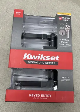 97403-091 Kwikset Keyed Entry Perth Lever Set Matte Black