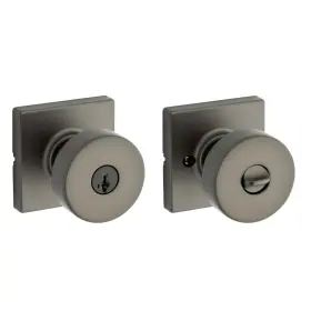 97403-138 Kwikset Pismo Entry Door Knob With Lock And Key Square 1 Pack Gunmetal