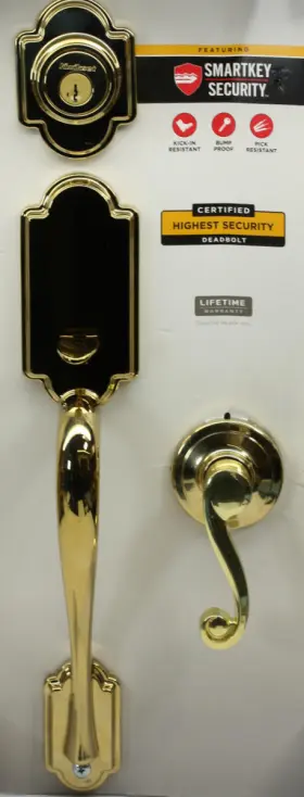98001-096 Kwikset Arlington Lido Lever Single Cyl Smartkey Entry Handleset Brass