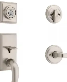 98001-426 Kwikset Hawthorne Single Cylinder Door Handleset With Trafford Handle Satin Nickel