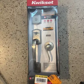 98180-021 Kwikset Prescott Front Door Lock Set With Tustin Lever Smartkey In Satin Nickel