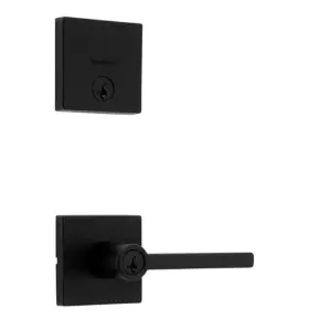 991hflsqt514 Kwikset Halifax Keyed Entry Lever And Deadbolt Matte Black Straight Square Handle