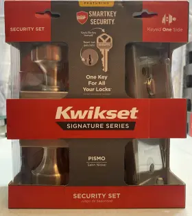 99910-082 Kwikset Pismo Keyed Entry Knob Single Cylinder Deadbolt Combo Pack Satin Nickel