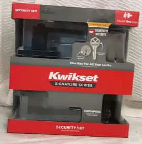 99910-086 Kwikset Singapore Matte Black Keyed Entry Lever Door Lock Deadbolt Combo Pack