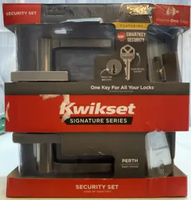99910-092 Kwikset Perth Keyed Entry Handle And Single Cylinder Deadbolt Combo Pack - New