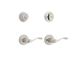 Dl12061et-101sn-combo51523 Kwikset Balboa Satin Nickel Single-cylinder Deadbolt And Keyed Entry Door Handle