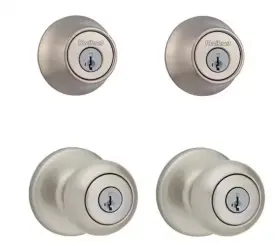 T242cv15smtcpco Kwikset Cove Satin Nickel Keyed Entry Single Cylinder Deadbolt Project Pack Set