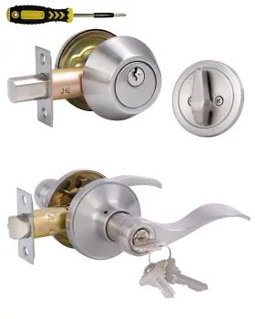 12061-sn-1db Lanwandeng Keyed Alike Front Door Lever Lockset With Single Cylinder Deadbolt Combinatio