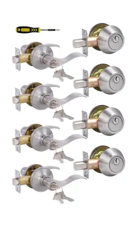 12061-sn-4db Lanwandeng Keyed Alike Front Door Lever Lockset With Single Cylinder Deadbolt Combinatio