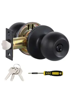 Dnb-et1p Lanwandeng Matte Black Door Knobs With Lock And Keys Interior/exterior
