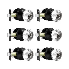 C1011 Lepushom 6 Pack Crystal Door Knobs Interior Elegant Matte Black Glass Key