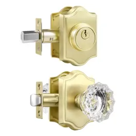 0219sj3301et1 Leydebong 1 Pack Gold Deadbolt And Door Knob Set - Satin Brass