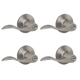 Xs54-4 Lock Scout Wave Lever With Round Trim Keyed Entry Door Handle Satin Nickel Finish 4 Pack