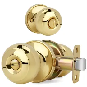 3451 Loqron Flat Ball Door Knob With Lock Keyless Privacy 1 Pack Polished Brass