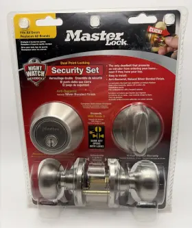 Bccon0615 Master Lock Security Set Deadbolt And Knob Keyed Alike Nickel Silver New