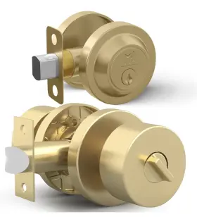 Khd6c-b-m1 Mega Handles Buena Entry Combo Satin Brass Door Knob Deadbolt Lock Set Keys