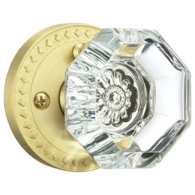 Sy2153-gd Mensarix Glass Door Knobs With Lock Gold Satin Brass Crystal Interior For