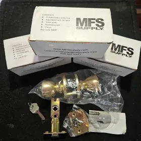 76667 Mfs Supply Polished Brass Entry Doot Hardware Pack Door Kit Set Of 3