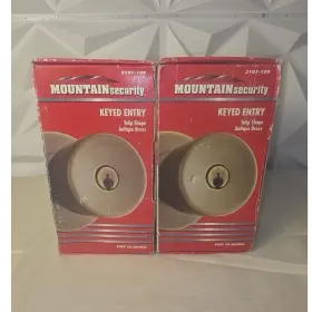 3101-109 Mountainsecurity Keyed Entry Tulip Door Knob Set Antique Brass 2 Pack
