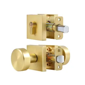 Naubea 658359054627 Exterior Gold Door Knob With Key Lock Modern Satin Brass Set Adjustabl