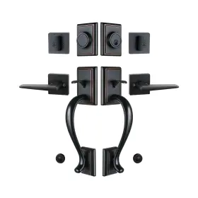 Nb Hardware 131636801670 Front Double Door Handle Lock Set In Oil Rubbed Bronze Finish For Exterior Fr