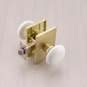 Ncl Hardware 794969794420 White Door Knob Satin Brass Porcelain Knobs Interior Rectangle Doo