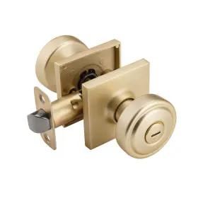 Ncsen 786368918972 Satin Brass Door Knobs With Square Rosette Heavy Duty Knob Lock Gol