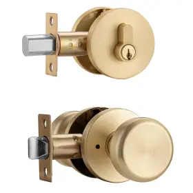 Ncsen 786368918996 Gold Door Knob With Lock Heavy Duty Exterior Set Deadbolt Pi