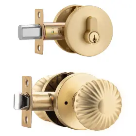 Ncsen 786368919016 Gold Door Knob With Lock Heavy Duty Exterior Set Deadbolt Se