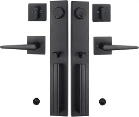 Newbang 131637265884 Double Door Handlset For Front In Matte Black Keyed&dummy Entry Handle Set
