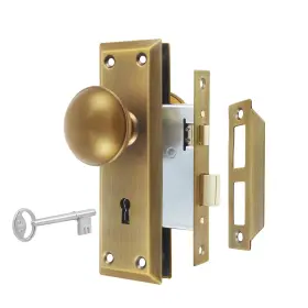 Newliplace 639395274385 Mortise Lock Set For Interior Door Vintage Antique Brass Knobs With Loc