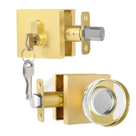 Newliplace 639395276358 Exterior Glass Door Knob With Single Cylinder Deadbolt Lockset Entry Crystal