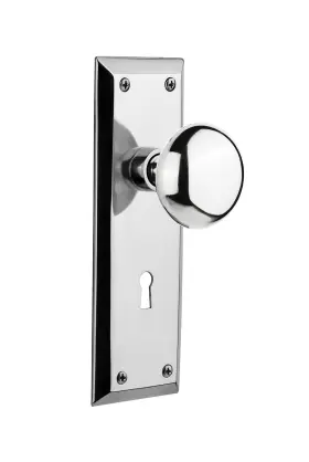 701239 Nostalgic Warehouse New York Door Knob With Plate Mortise - 2.25 Inch Bright Chrome