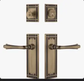 784482 Nostalgic Warehouse Mission Entry Set Fleur Lever Antique Brass Handle/dead Bolt