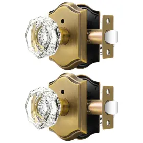 Dl-c30ao-cab-fbk-2pack Orger Octagonal Crystal Door Knobs 2 Pack Interior Privacy Handle For B