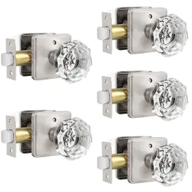 Dl-rst6-csn-fbk-5pack Orger 5 Pack Crystal Door Knobs Octagon Clear Glass Knob With Satin Nic