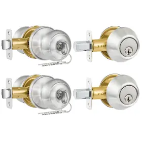 568970 Plustool 2 Pack Entry Door Lock And Single Cylinder Deadbolt Brushed Nickel