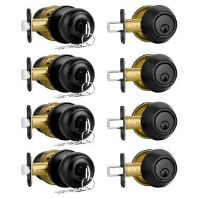 634367 Plustool 4 Pack Front Door Lock Set Matte Black Exterior