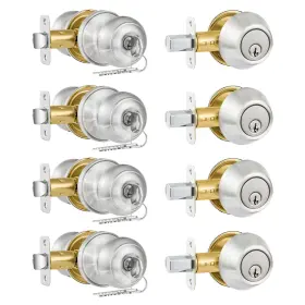 95336 Plustool 4 Pack Exterior Door Lock Set Satin Nickel Knob Brushed