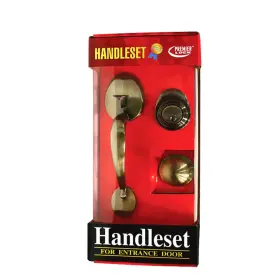 Premier Lock 313055142176 Antique Brass Single Cylinder Door Handleset With Keyed Deadbolt Inside Kn