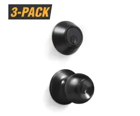 Ed07-3 Premier Lock Entry Door Knob Combo Set Black With Deadbolt 3-pack Keyed Alike