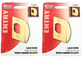 E-2307 Prime-line E2307 Deadlatch Door Strike 2-1/4ftft X 1-7/16ftft Steel Brass Plated 2pk