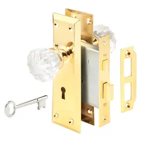 E-28336 Prime-line E 28336 Mortise Keyed Lock Set With Glass Knob Polished Brass