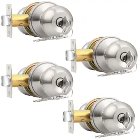 Probrico 710328645516 4 Pack Keyed Alike Entry Door Knobs Combo Brushed Nickel